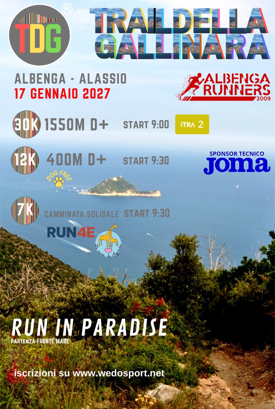 Locandina del Trail della Gallinara, Albenga - Alassio, 17 gennaio 2027
